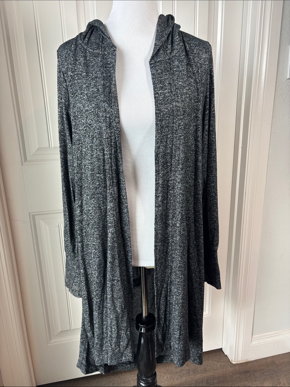 ATHLETA 🩷 Charcoal Open-Front Hooded Women's Cardigan Sweater